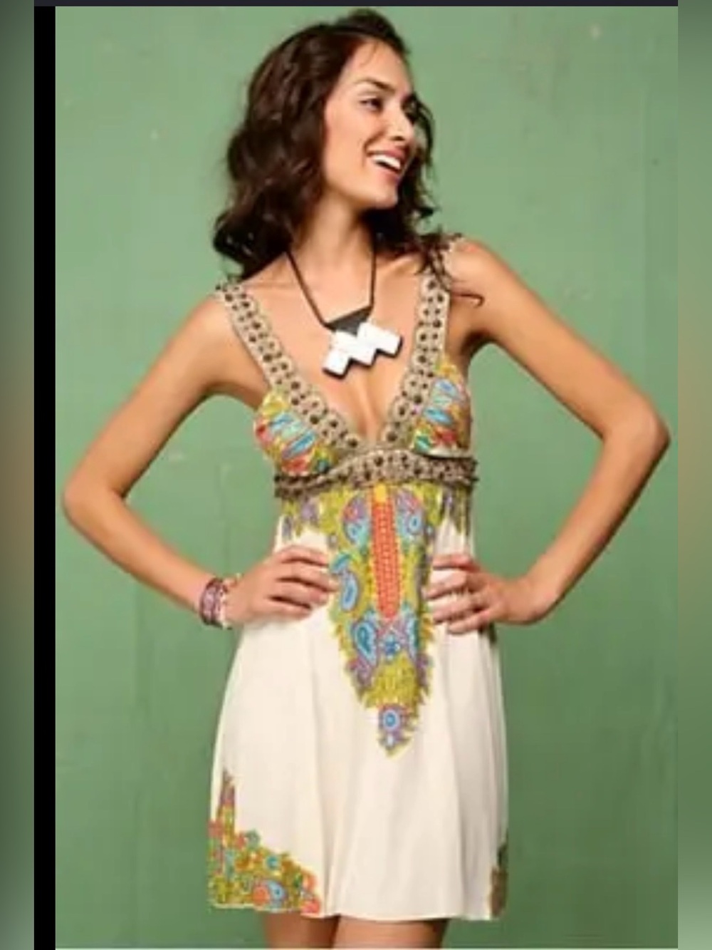 Free People beaded Yucatan paisley mini dress bohemian medium